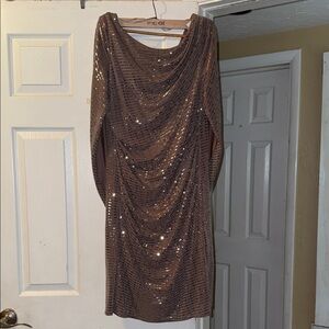 R & M Richards Bronze Sequin Long Sleeve Dress